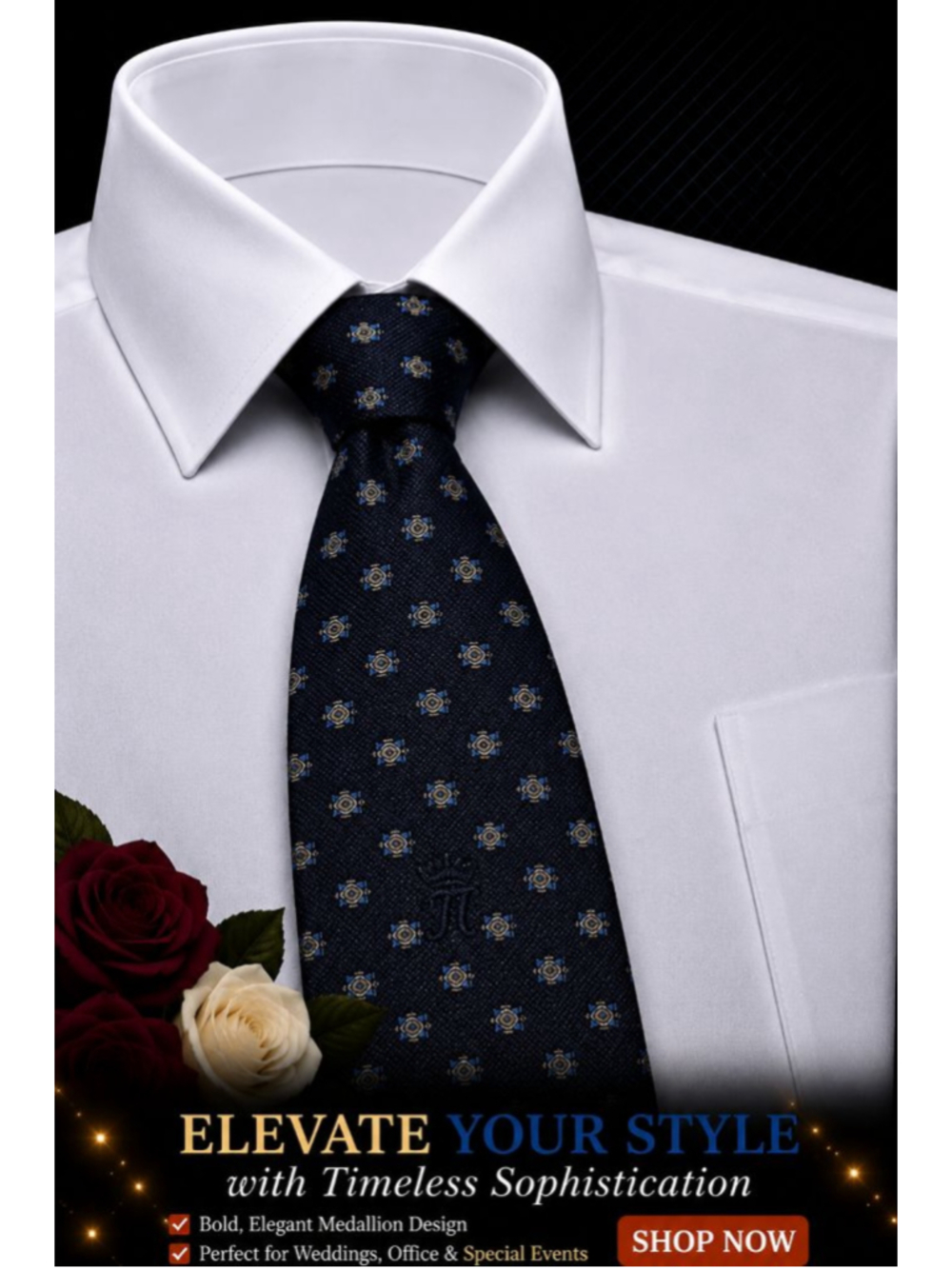 Countess Mara Navy Gold Medallion Men's Silk Tie